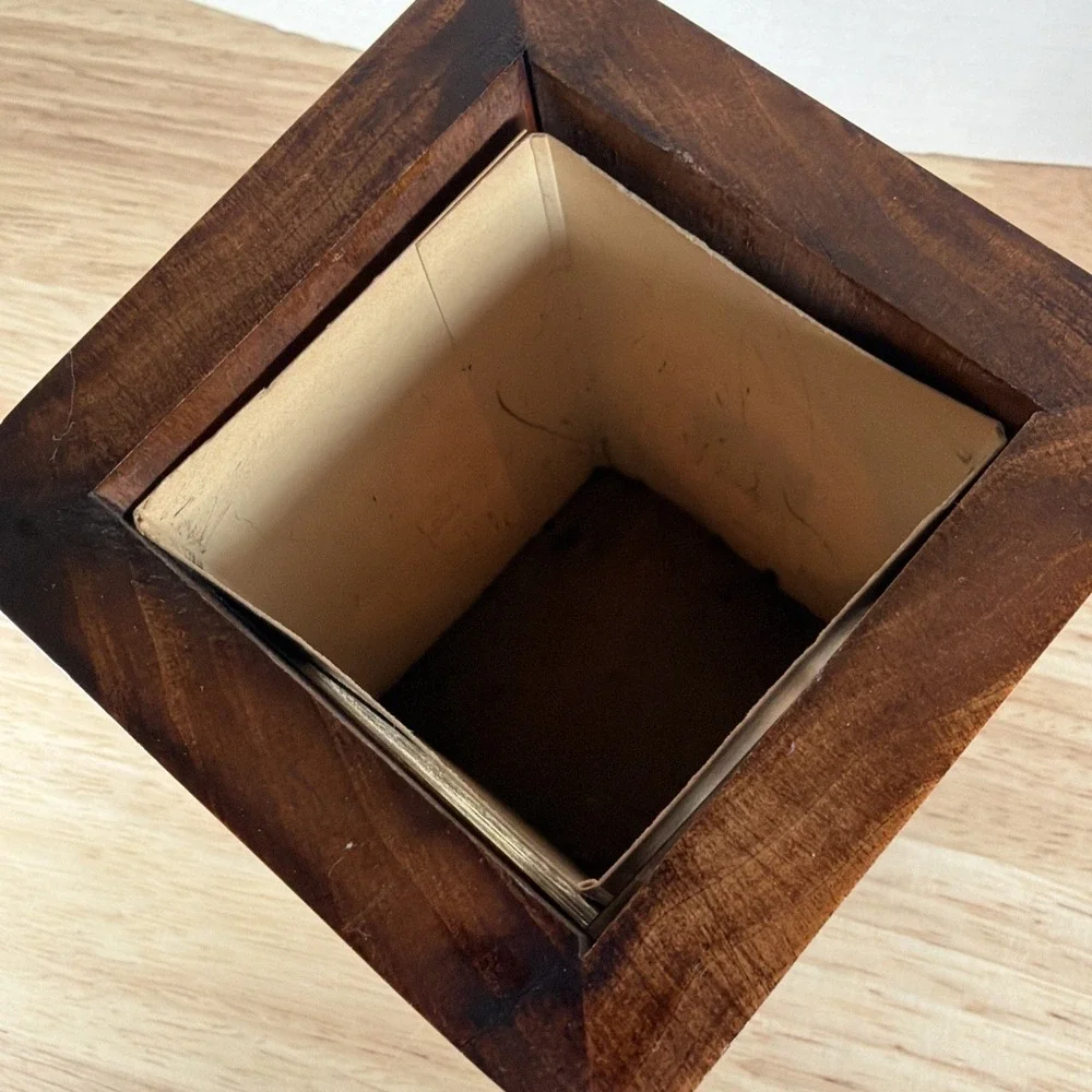 RETRO WOOD PHOTO PICTURE FRAME ROTATING DESK CADDY PENCIL HOLDER 2x3 OVAL 4 Pics